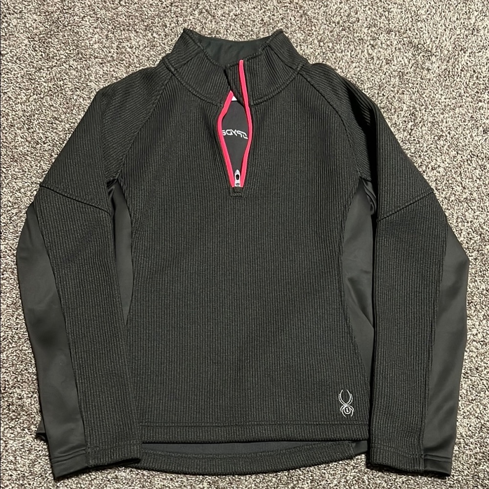 Spyder Olive Green and Pink 1/4 zip ribbed sweater